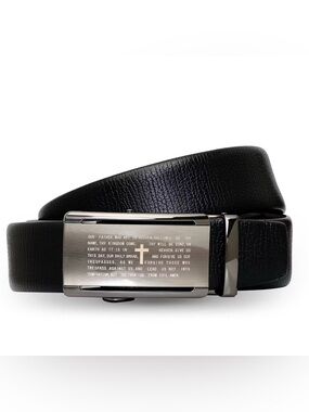 Prayer Wear Men’s Belt With The Lords Prayer on Buckle Black Faith Religious NEW